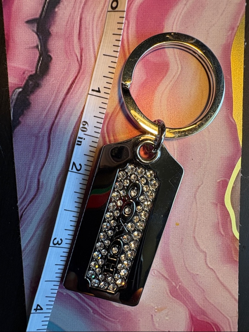 Coach Silver Crystal Logo Key Ring - Picture 3 of 4